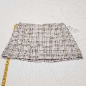 Time and Tru Womens Beige Plaid Tweed Mini Skirt Size 6 Autumn Papyrus Beige